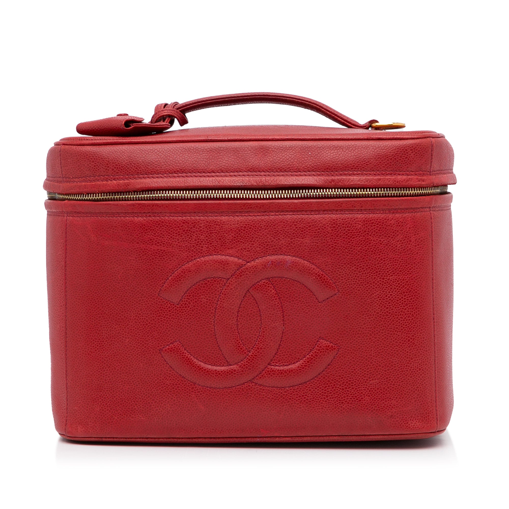 Chanel Vanity Caviar Leather Cosmetic Satchel Bag Red