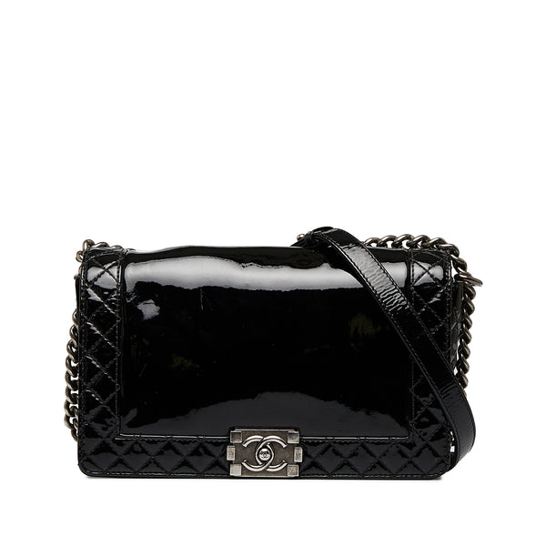 Chanel Black Patent Boy Reverso Mini Pochette Crossbody Bag