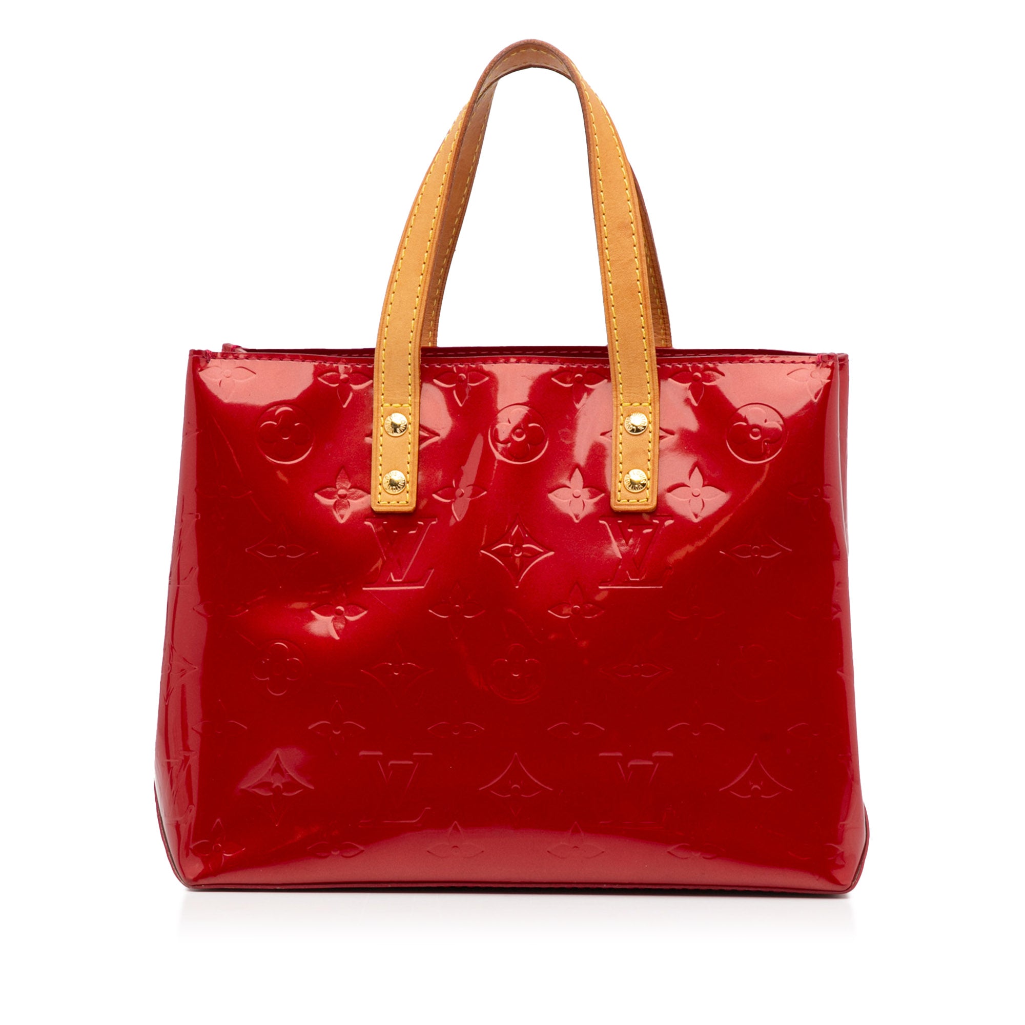 LOUIS VUITTON Lead PM Vernis red monogram embossed small satchel tote bag  at 1stDibs
