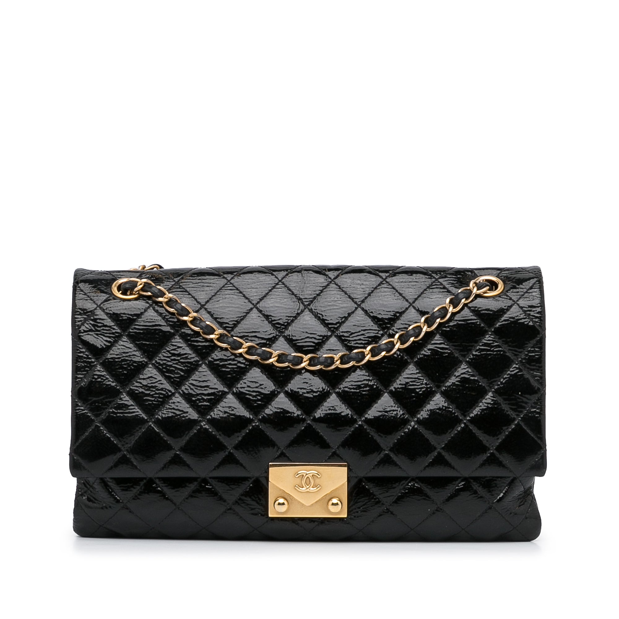 Chanel Black Quilted Leather Chain Around Accordion Flap Bag