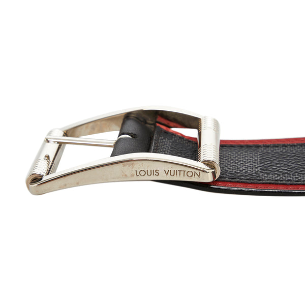 Louis Vuitton Damier Graphite Silver Buckle Wide Belt Black Grey 100