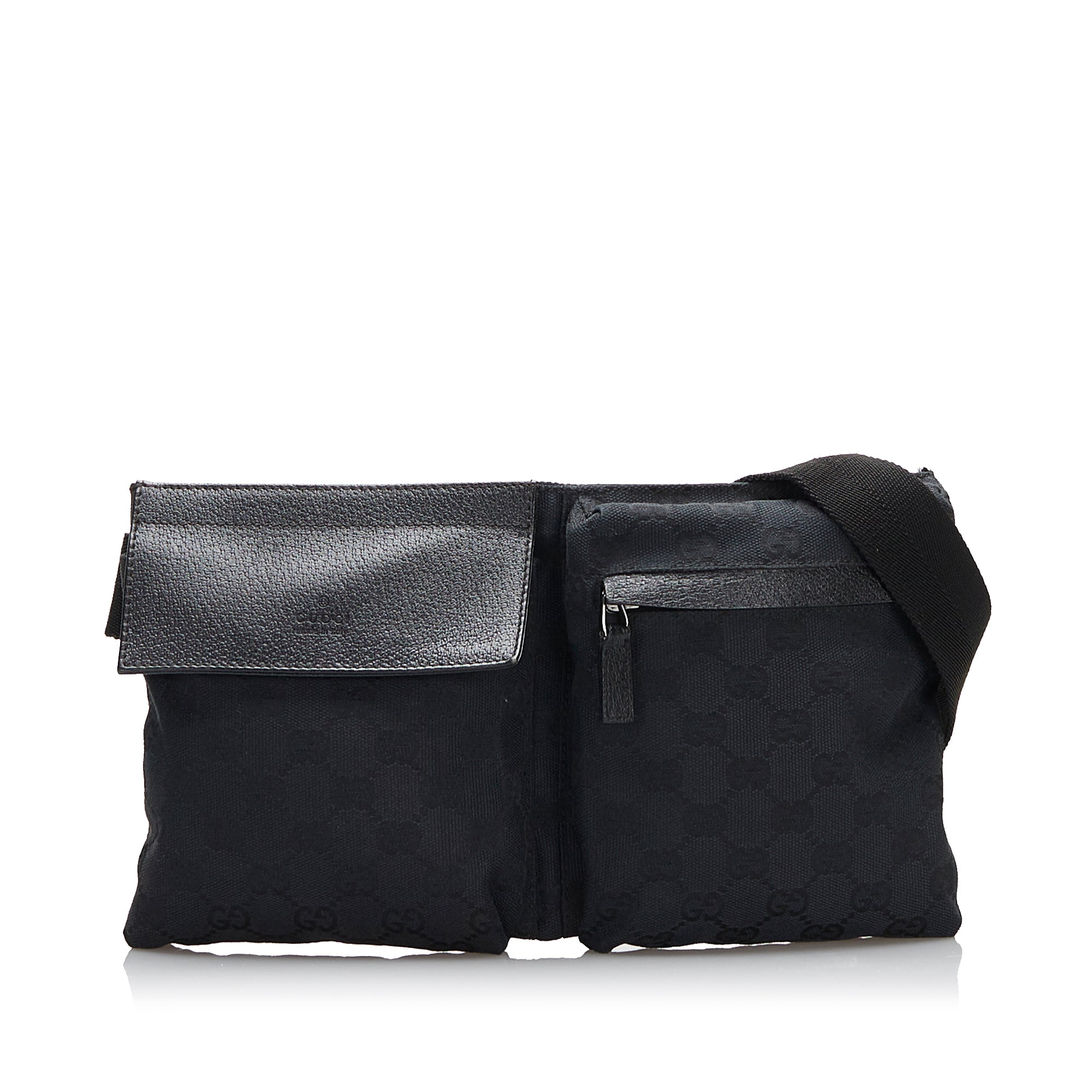 GUCCI GG Supreme Monogram Web Slim Belt Bag Black Grey | FASHIONPHILE