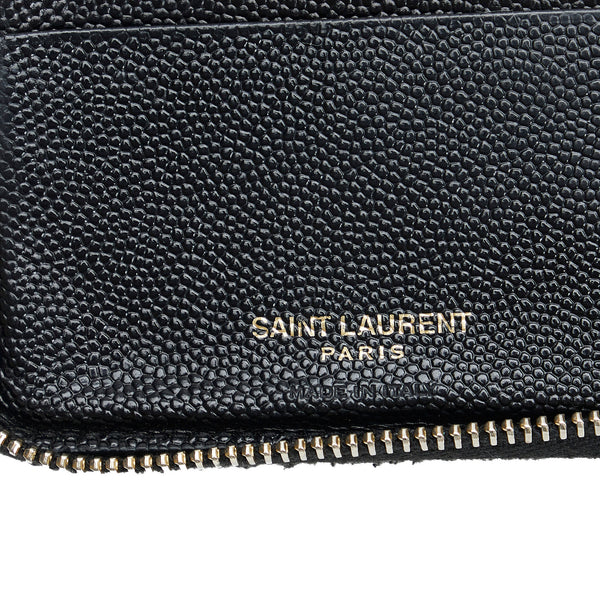 Saint Laurent White Grained Leather Chevron Zip Around Compact