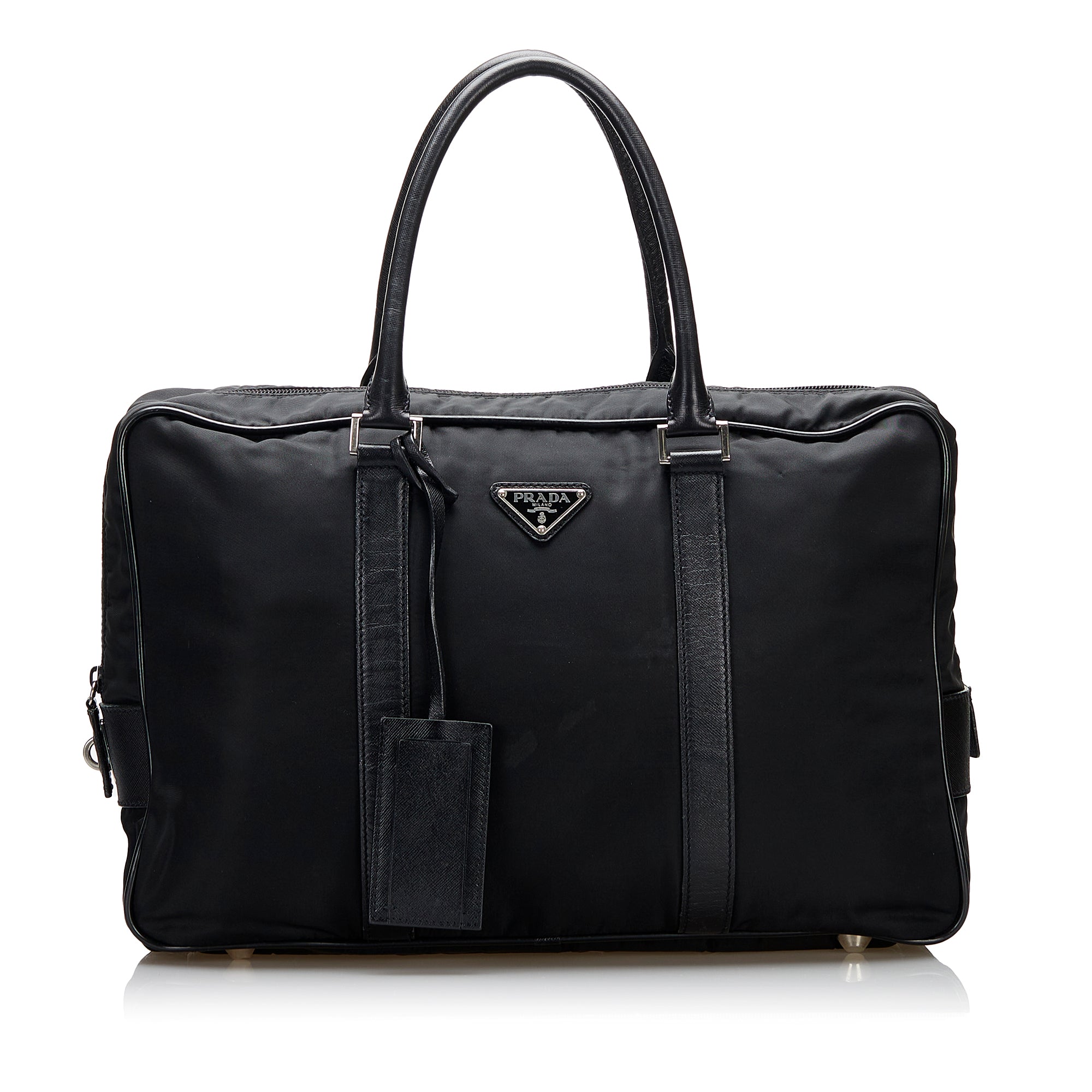 Prada Vintage Saffiano-Trimmed Tessuto Duffle Bag - Black Luggage