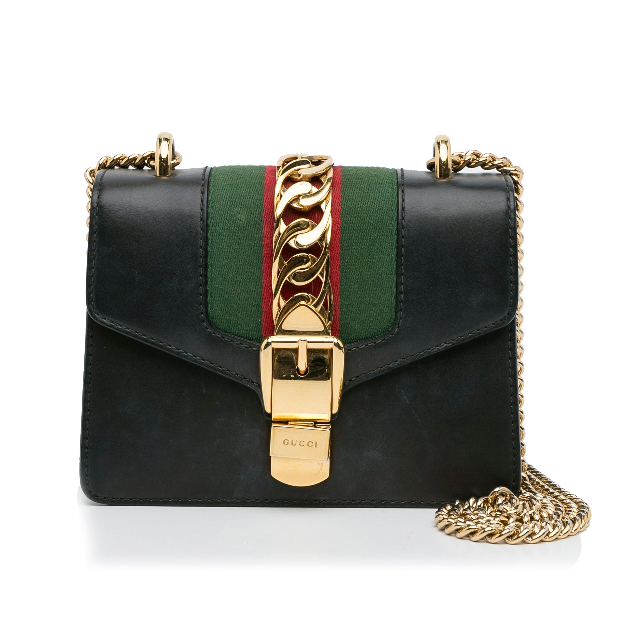 Gucci Black Leather Mini Web Chain Sylvie Crossbody Bag Gucci