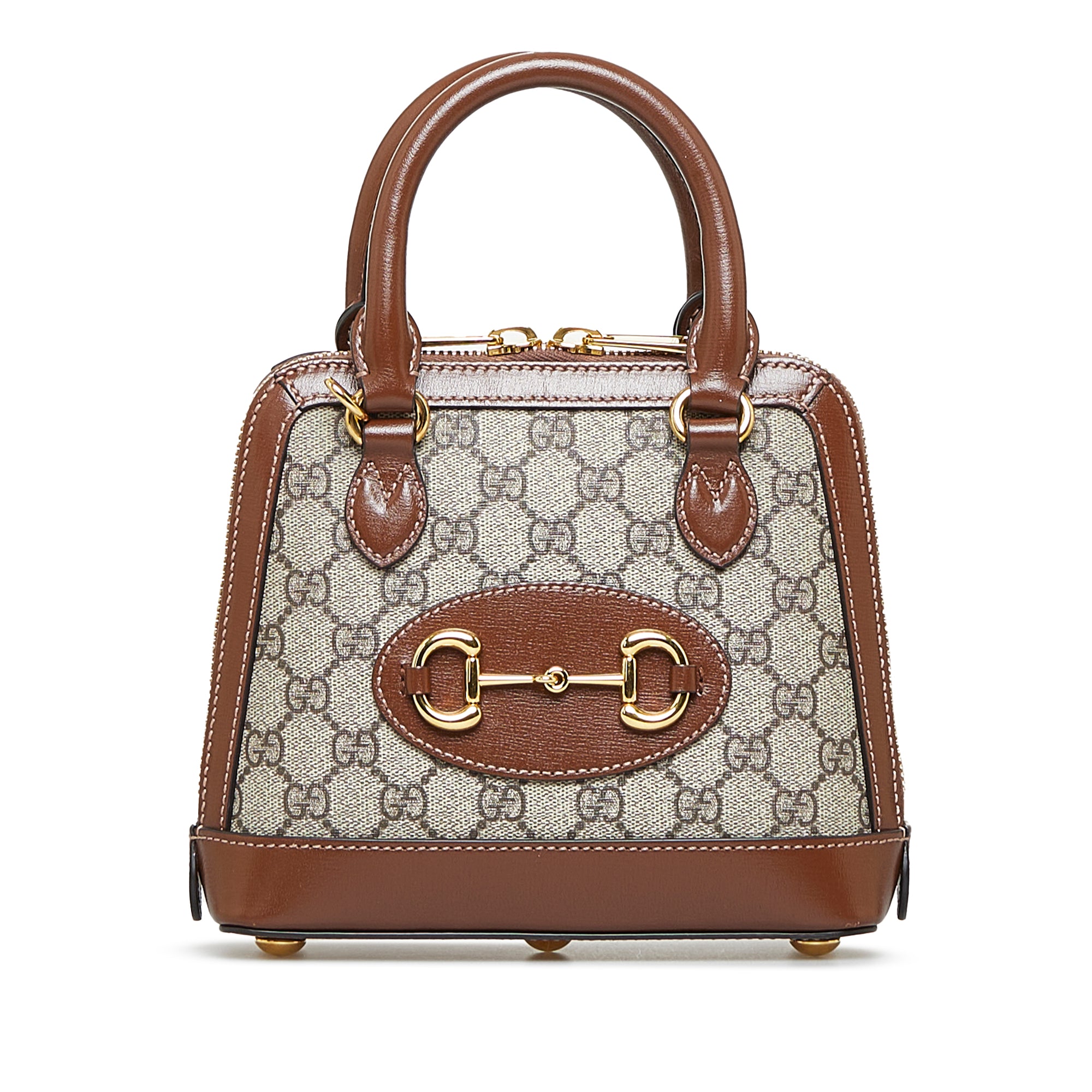 Gucci Horsebit 1955 mini rounded bag in Brown Beige GG Canvas