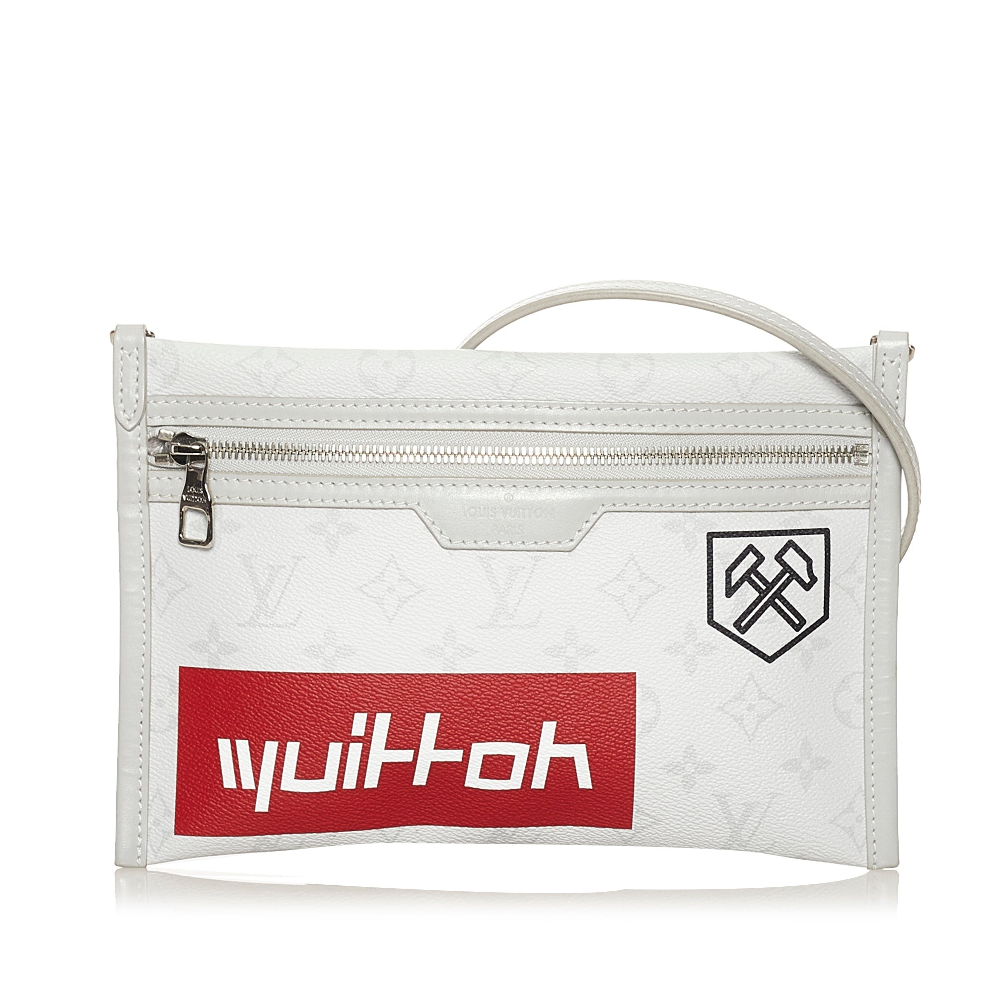 Louis Vuitton Zipped Pouch Monogram Logo Story PM White in Canvas with  Silver-tone - US