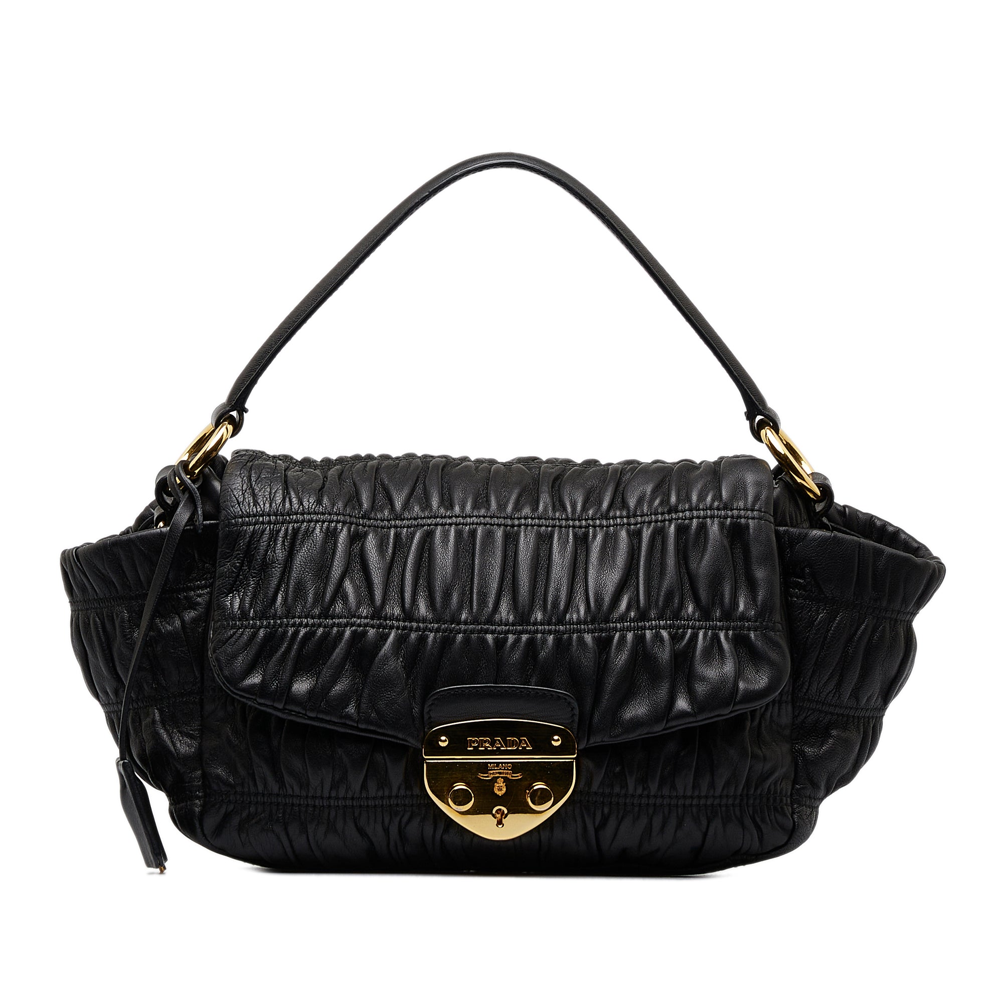 Prada Gaufre Nappa Leather Shopping Satchel Tote Handbag-Black