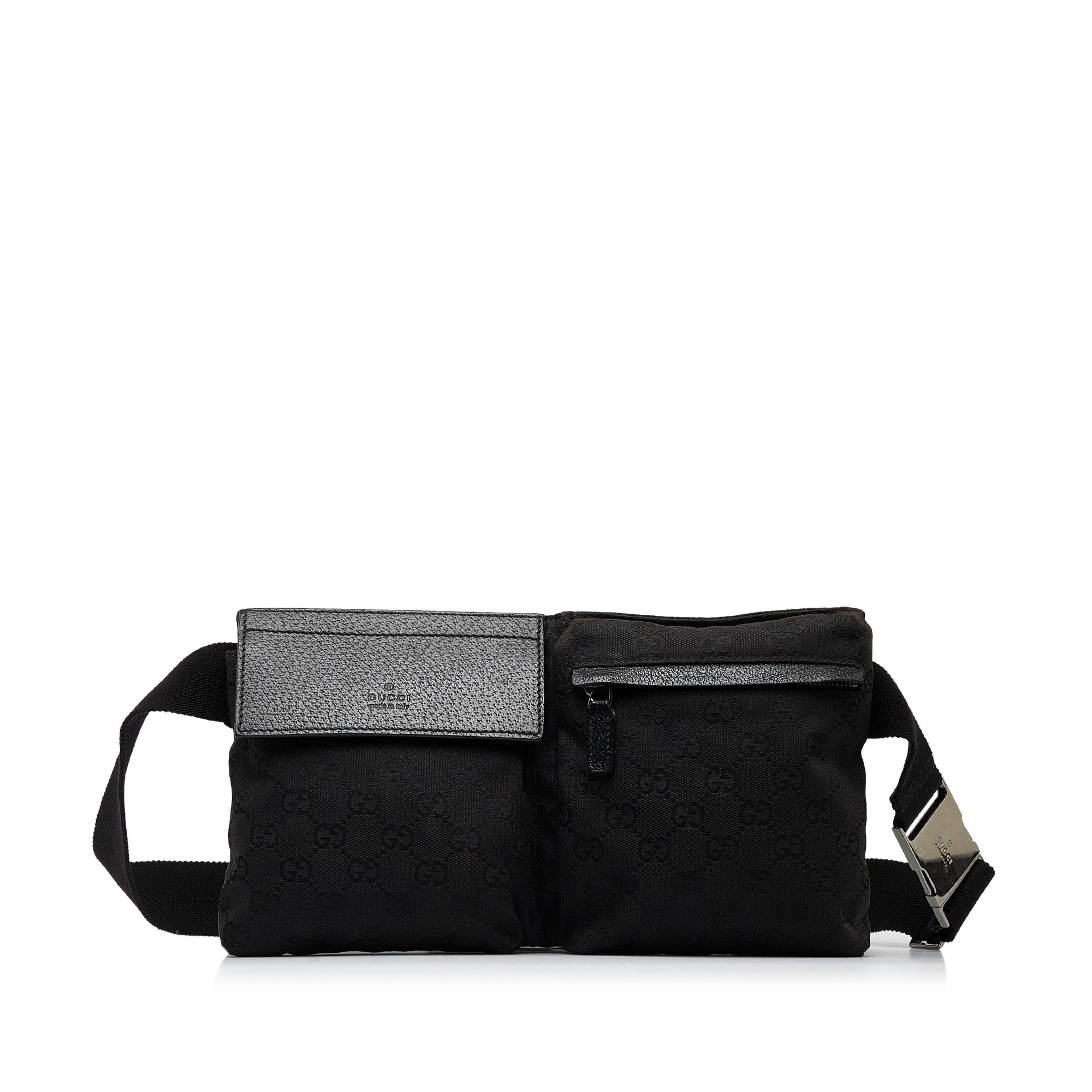 Black Gucci GG Canvas Double Pocket Belt Bag – Designer Revival