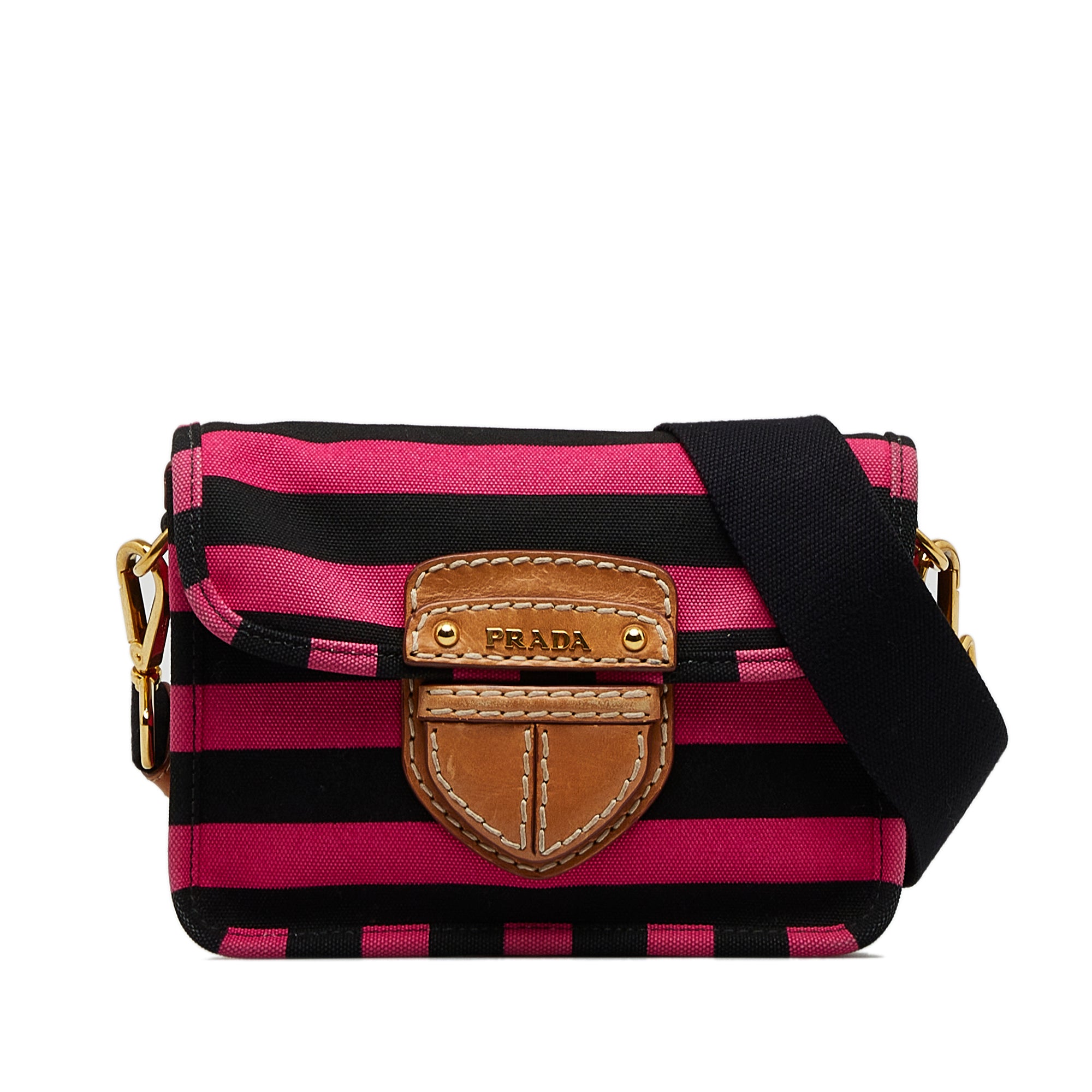 Pink Prada Canapa Righe Crossbody Bag
