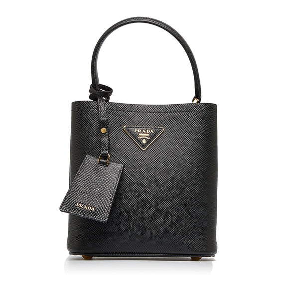 Slate/black Small Saffiano Leather Prada Panier Bag