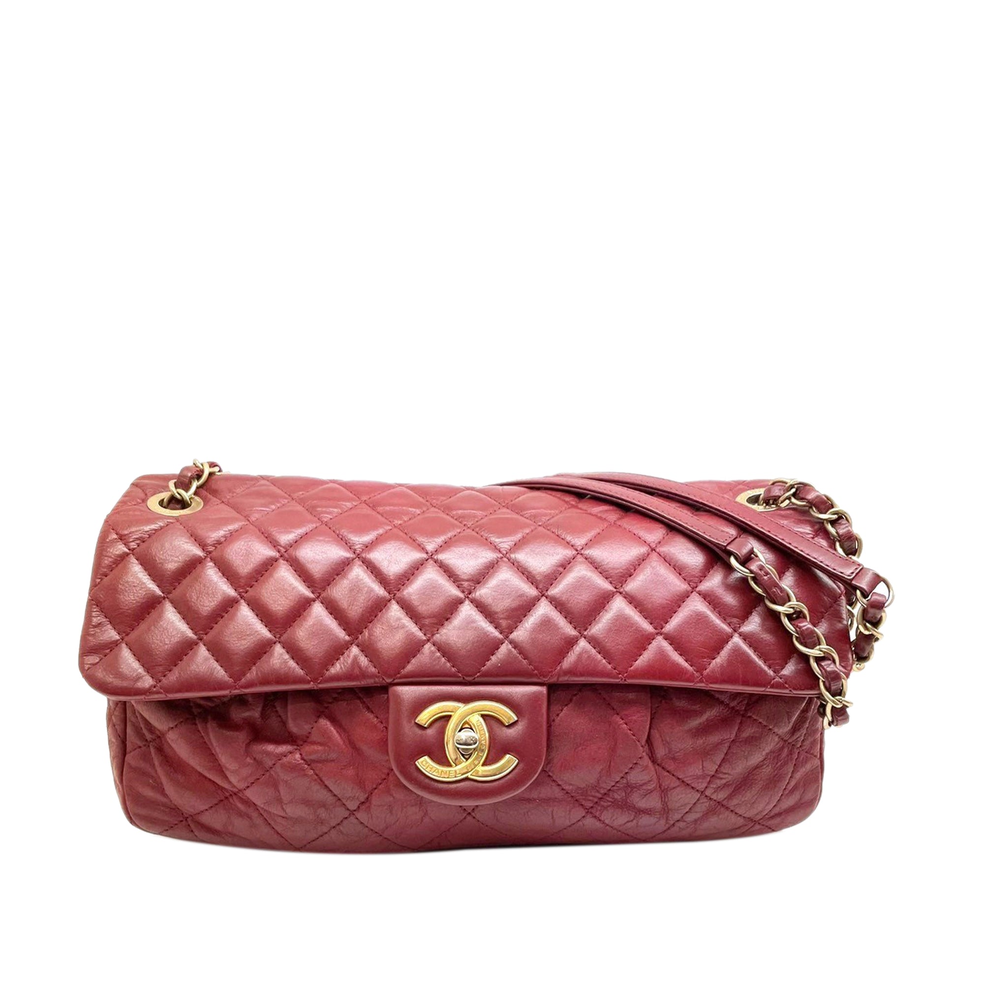 Chanel Burgundy Quilted Lambskin Classic Flap Bag Gold Hardware (Very Good)