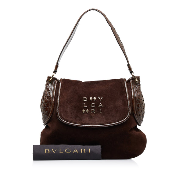 Bvlgari Nylon Leather-Trimmed Shoulder Bag - Black Shoulder Bags