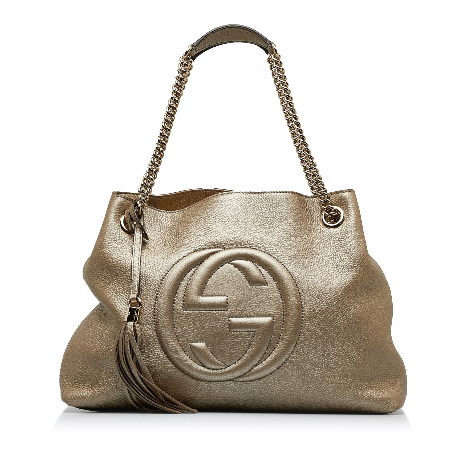 Gucci Soho Gold Metallic Leather Medium Chain Shoulder Bag.