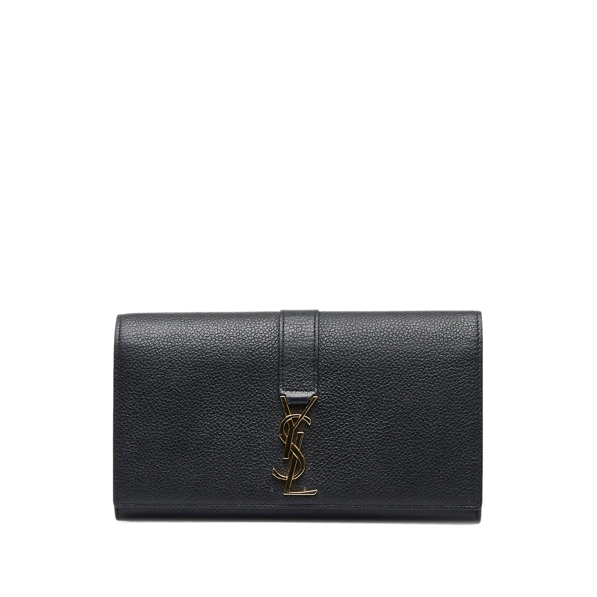 Auth Saint Laurent Long Wallet YSL Monogram Large Flap Black Leather NO BOX