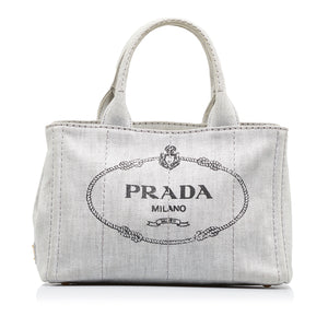 Prada Blue Canapa Logo Denim Tote Bag Brown Suede Leather Cloth