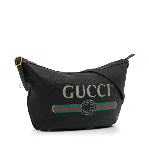 Gucci Logo Print Half Moon Shoulder Bag