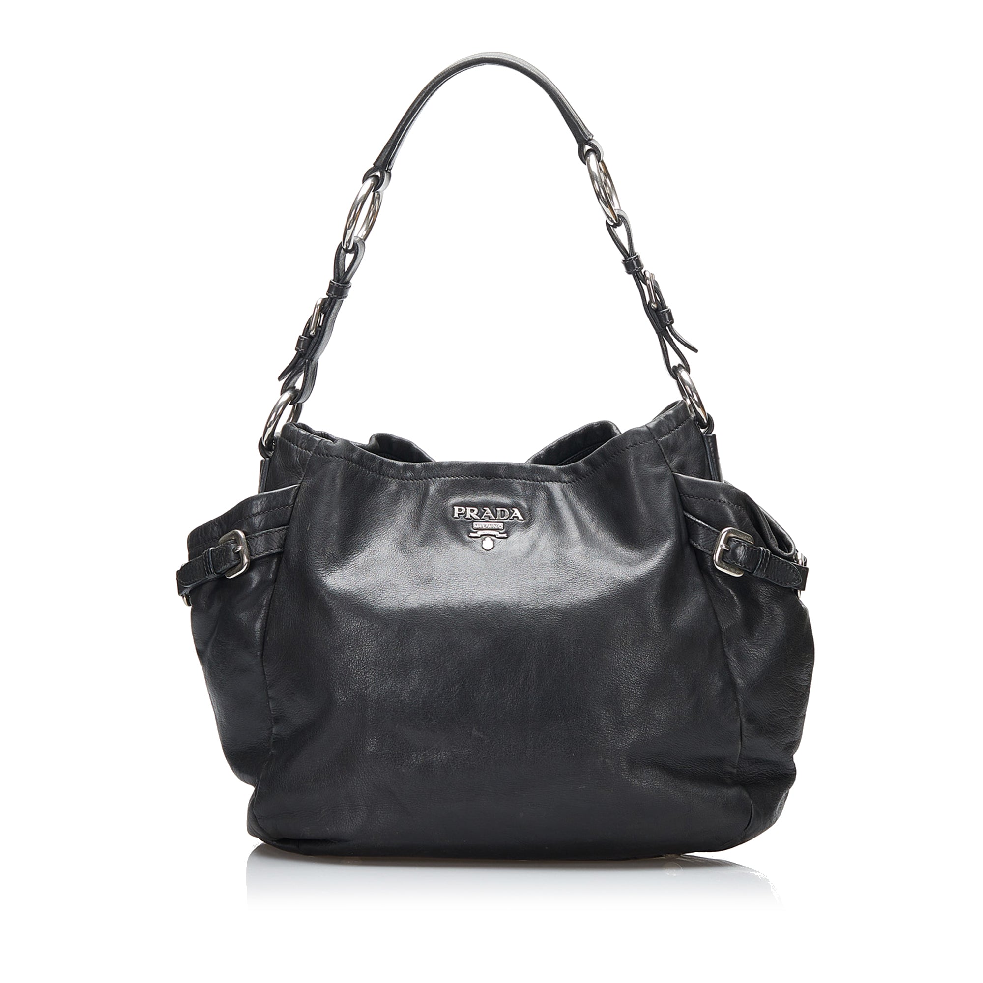 Leather Shoulder Bag in Black - Prada