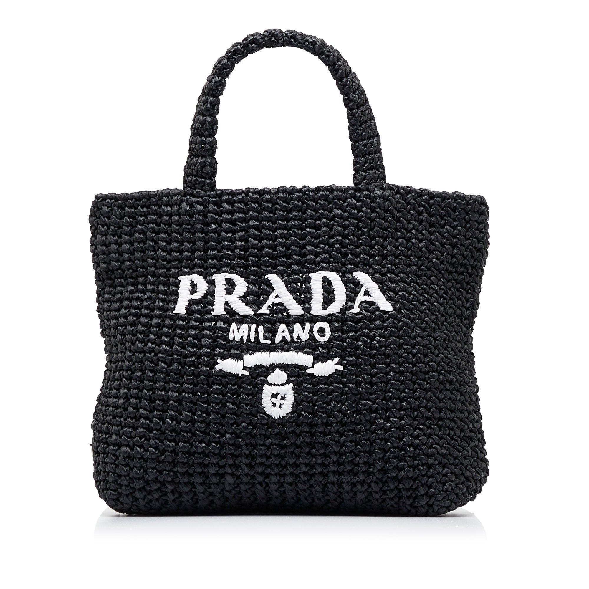 Logo Raffia Tote in Black - Prada