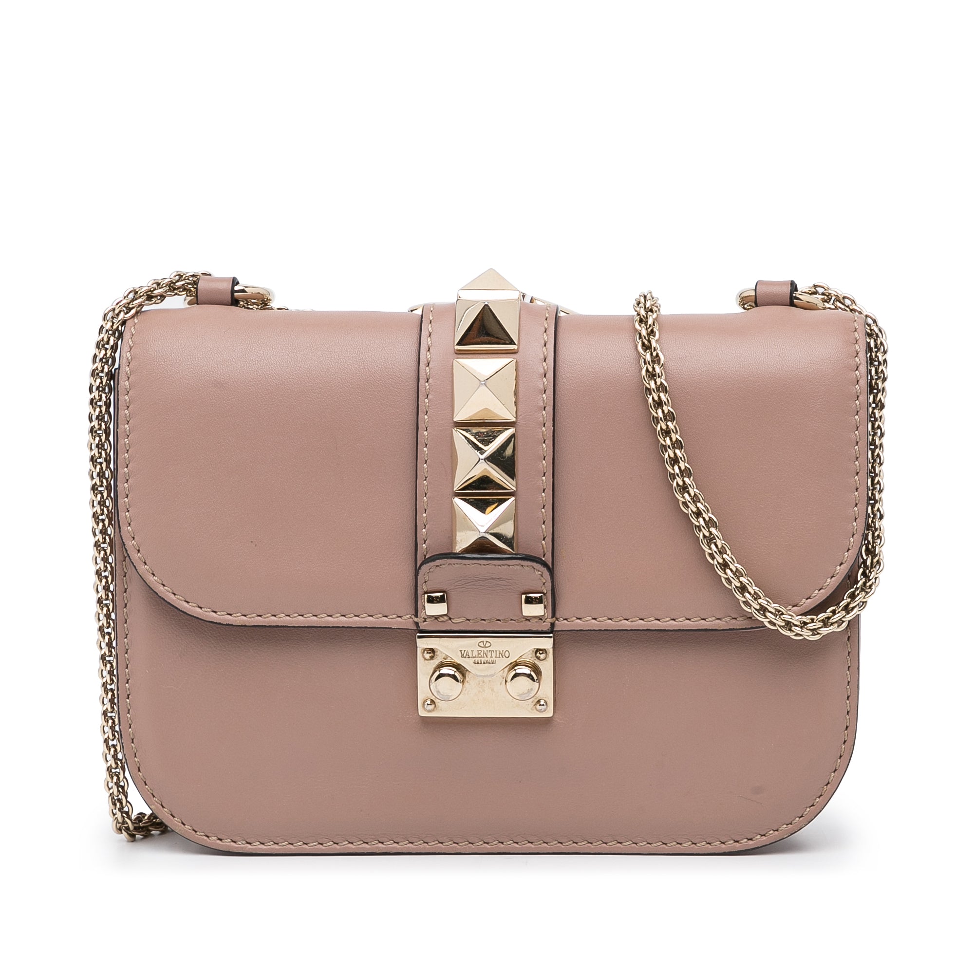 Valentino Pink Leather Glam Lock Small Flap Bag