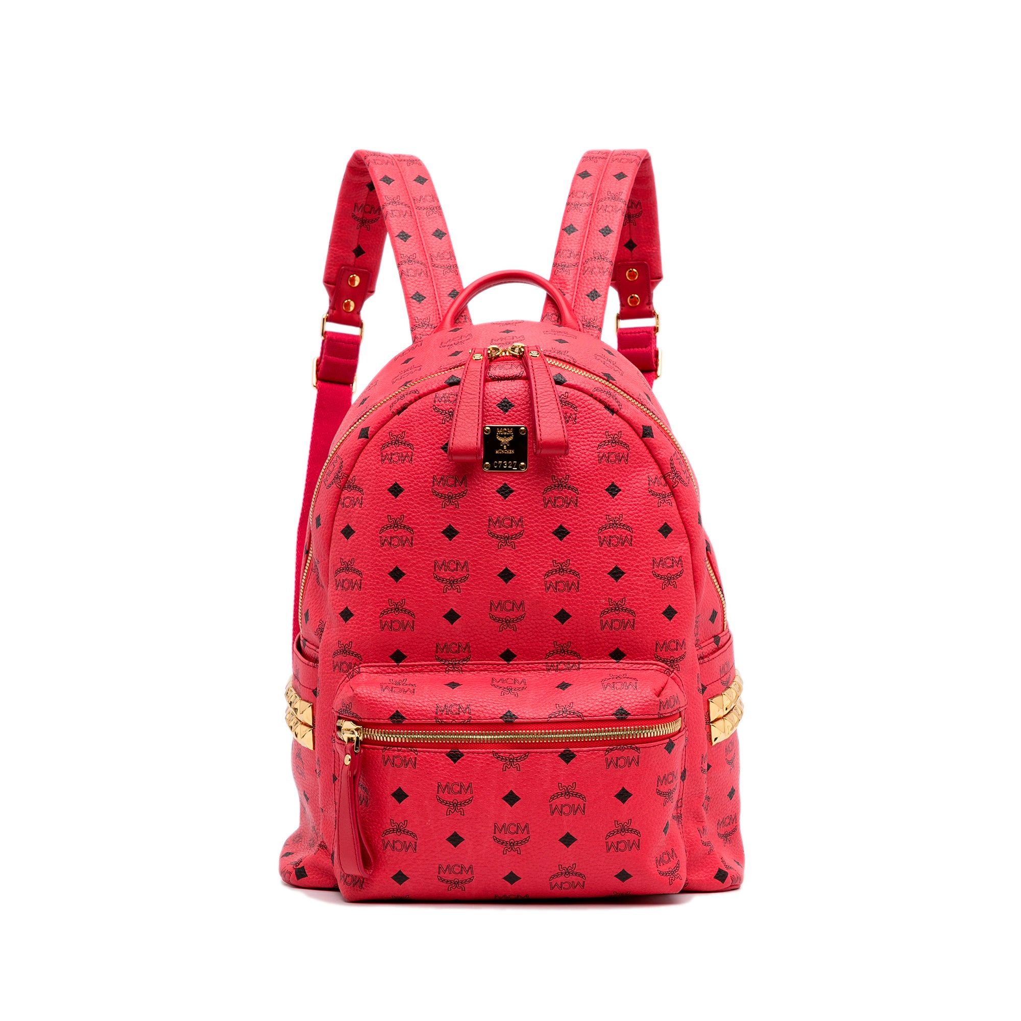 Red MCM Mini Visetos Leather Backpack