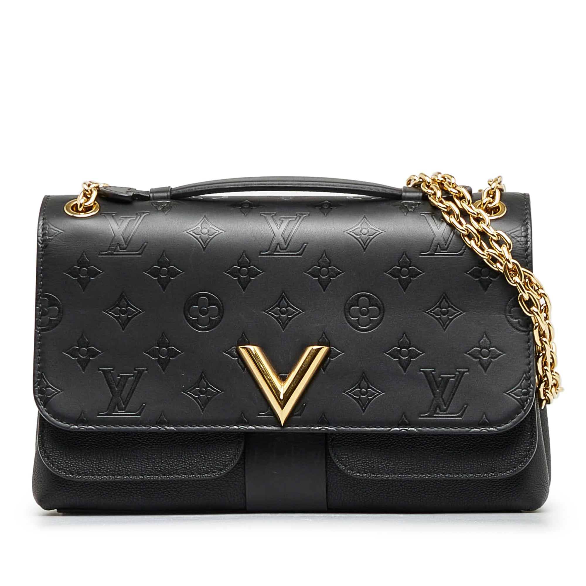 Black Louis Vuitton Monogram Cuir Plume Ecume Very Chain Bag
