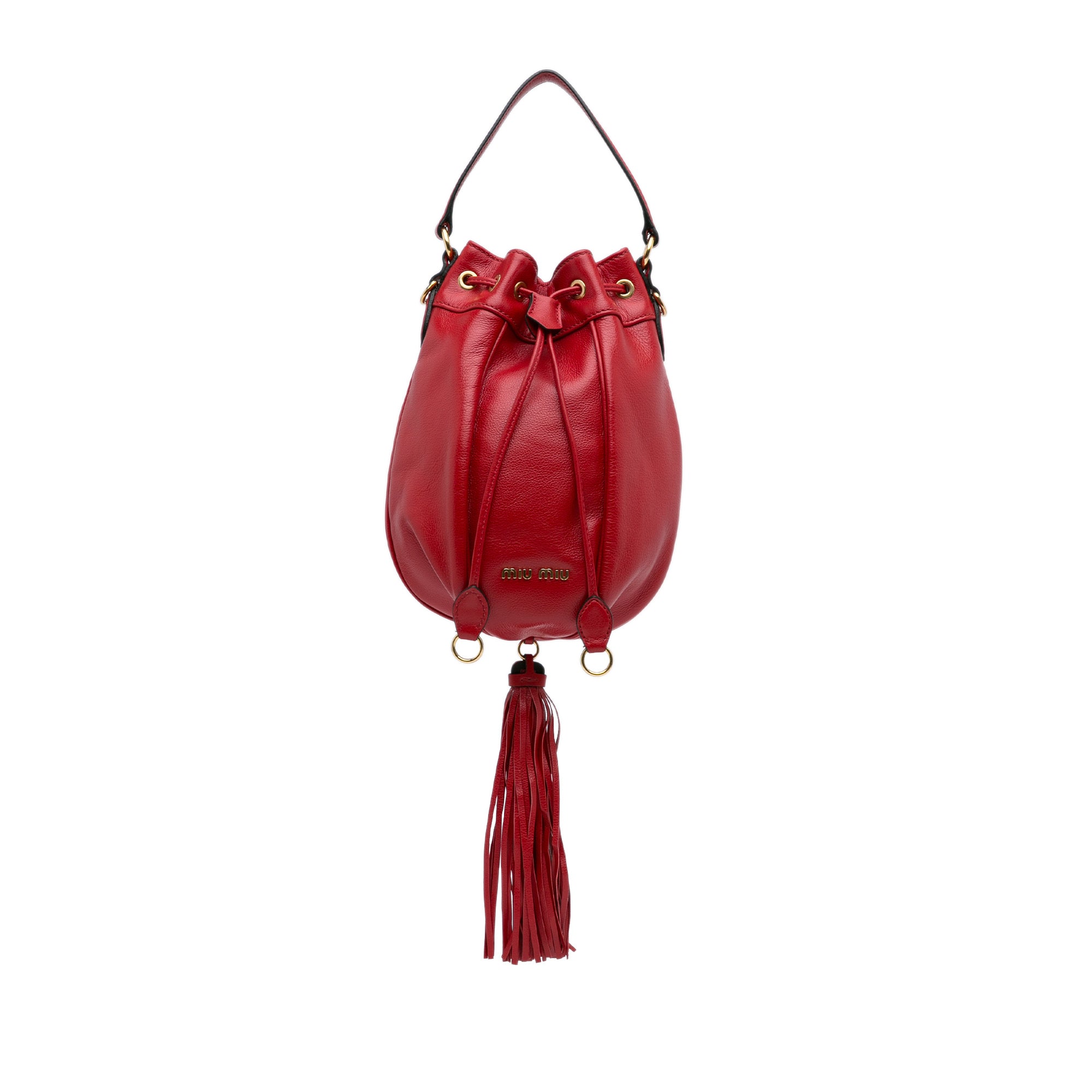 Red Miu Miu Tassel Accent Leather Bucket Bag – Designer Revival