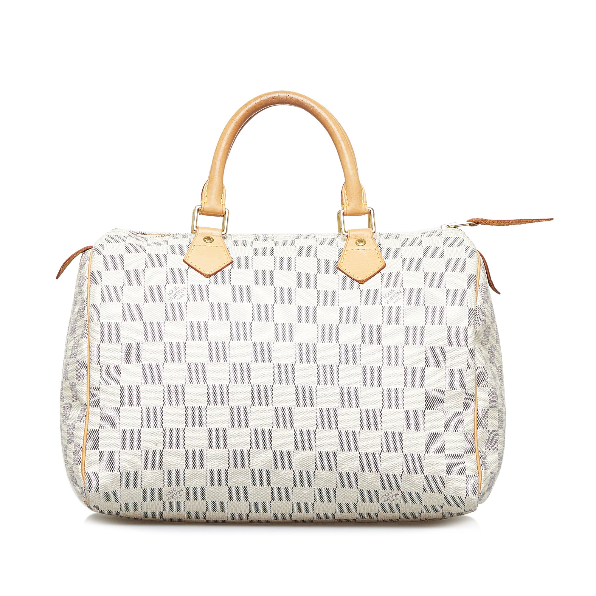 $1000 Louis Vuitton Classic Damier Azur White Speedy 30 Tote Bag