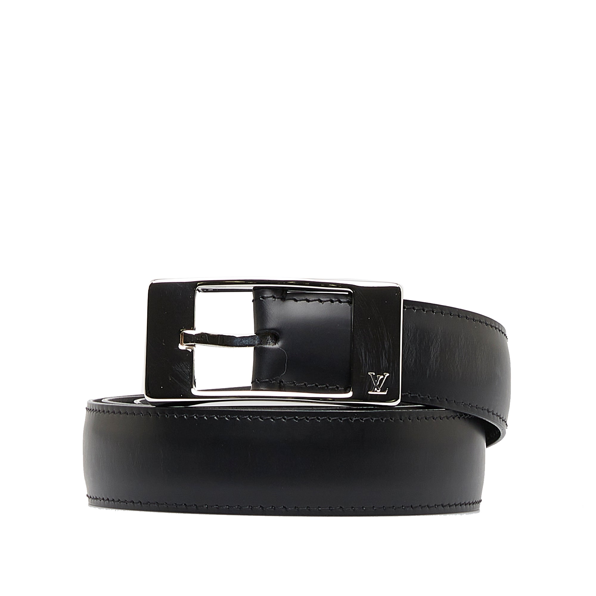 Louis Vuitton - Authenticated Initiales Belt - Leather Black Plain for Men, Good Condition