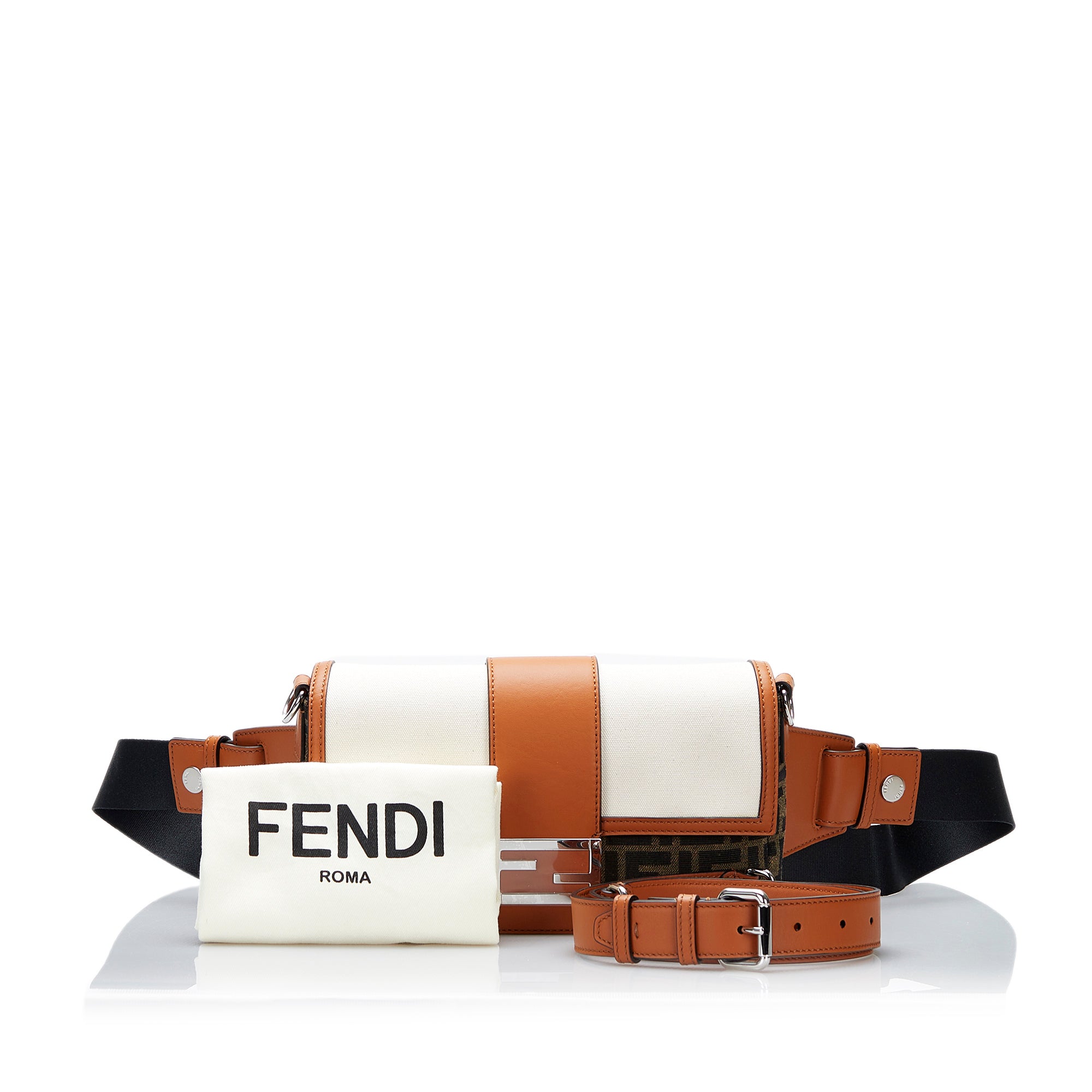 Fendi, Bags, Fendi Brown Zucca Ff Logo Canvas Shoulder Strap Baguette