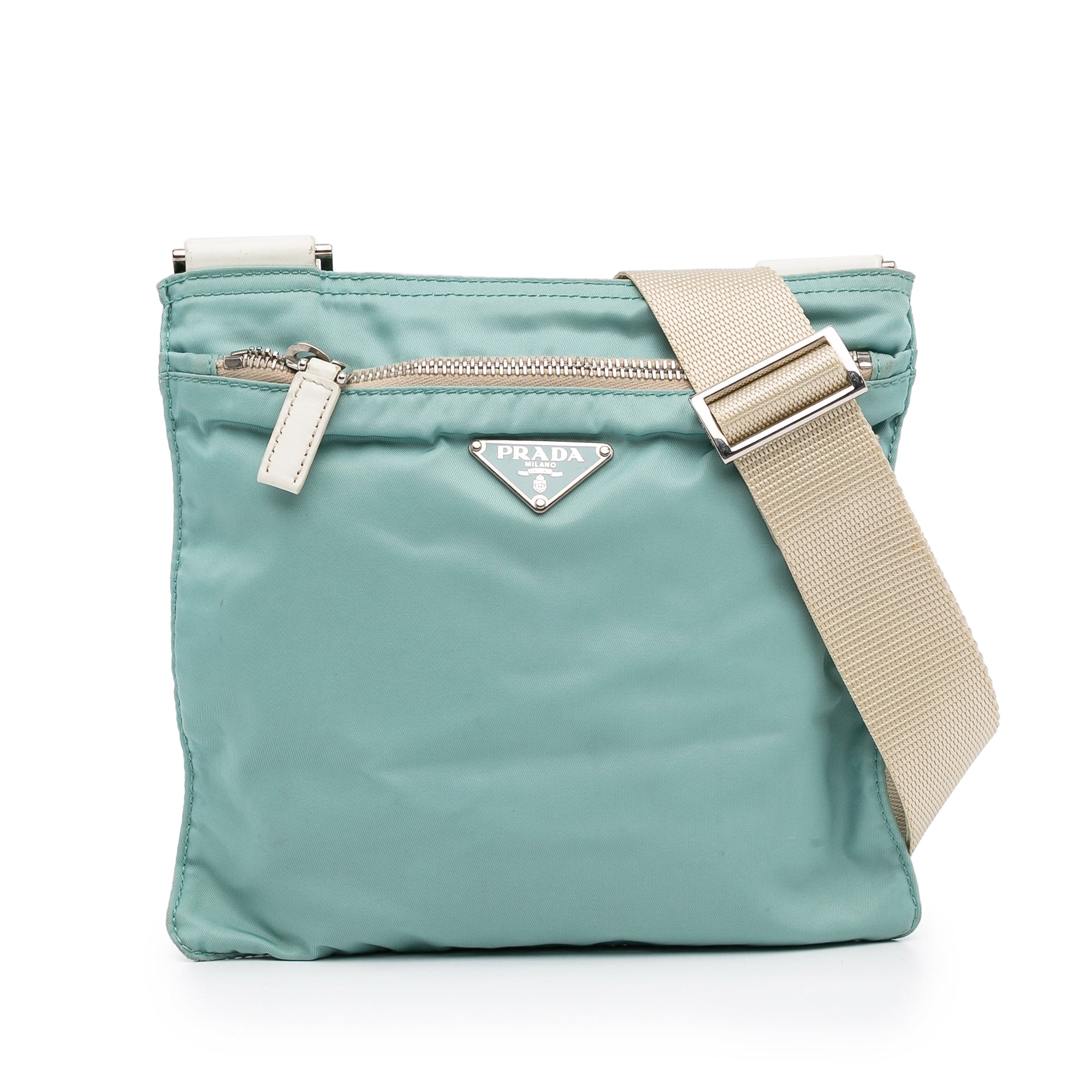 Authenticated Prada Tessuto Blue Nylon Fabric Crossbody Bag