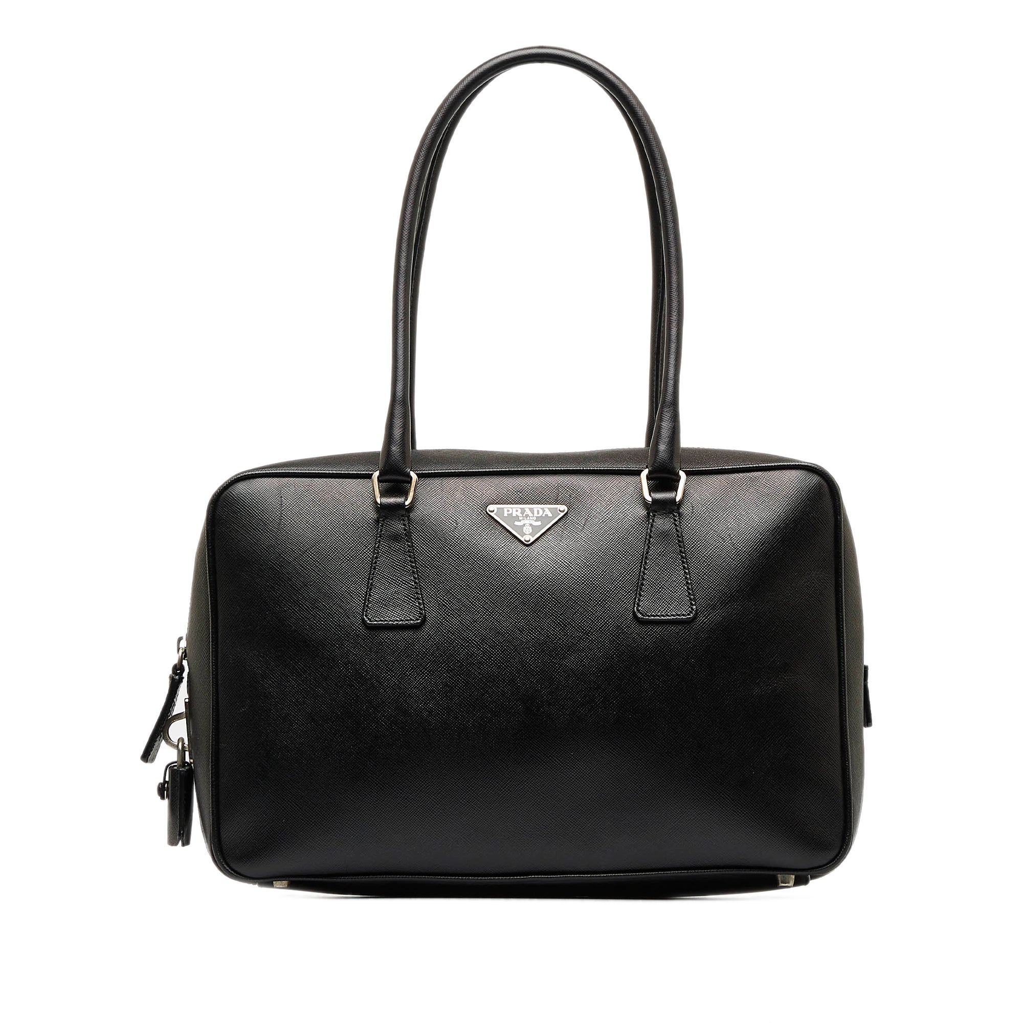 Prada Bauletto Saffiano Mini Black Leather Cross Body Bag