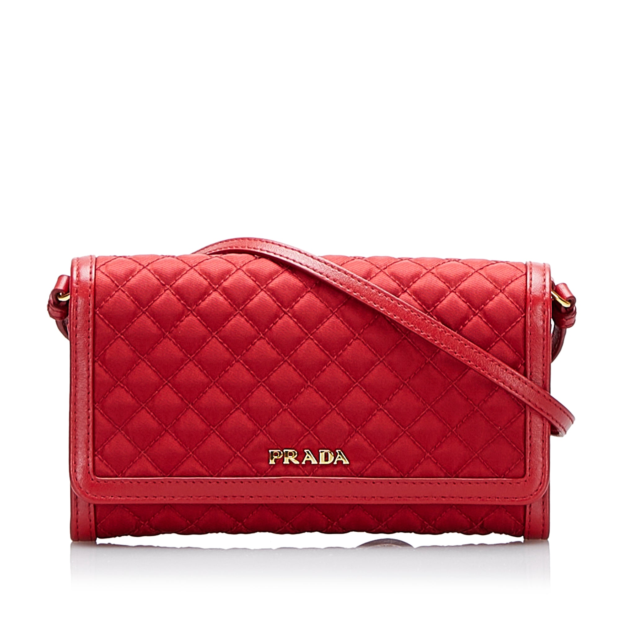 PRADA SAFFIANO LEATHER WALLET WITH CROSSBODY STRAP RED