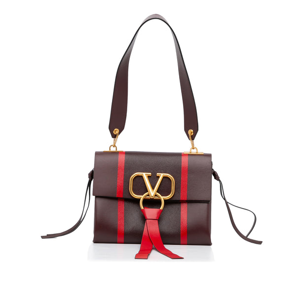 Red (V) shoulder bag with broderie anglaise