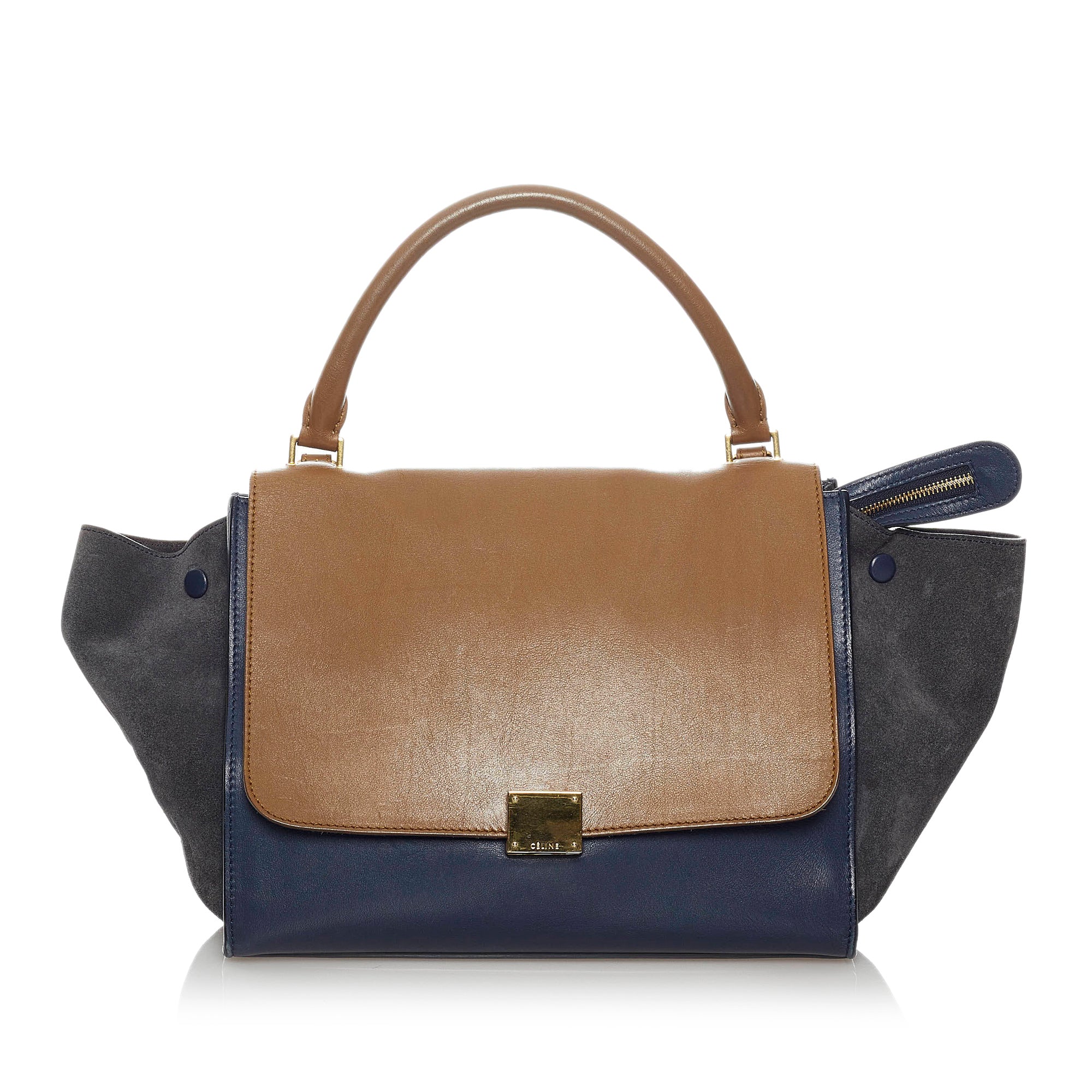 Blue Celine Medium Trapeze Tricolor Leather Satchel