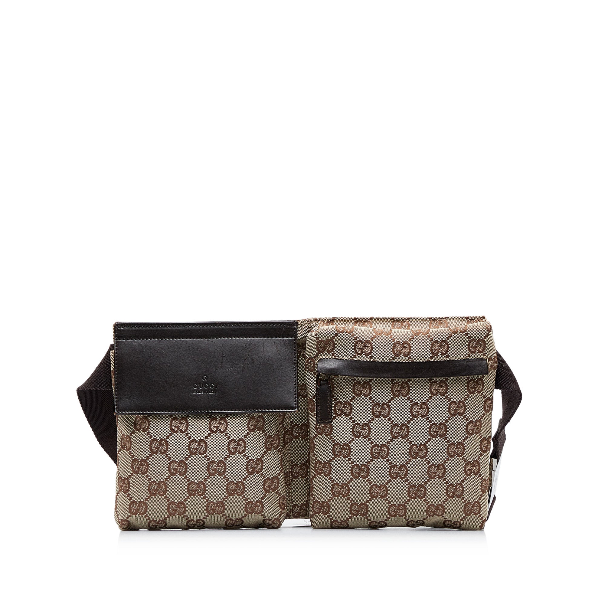 Gucci Brown/Beige GG Canvas Double Pocket Waist Bag Gucci