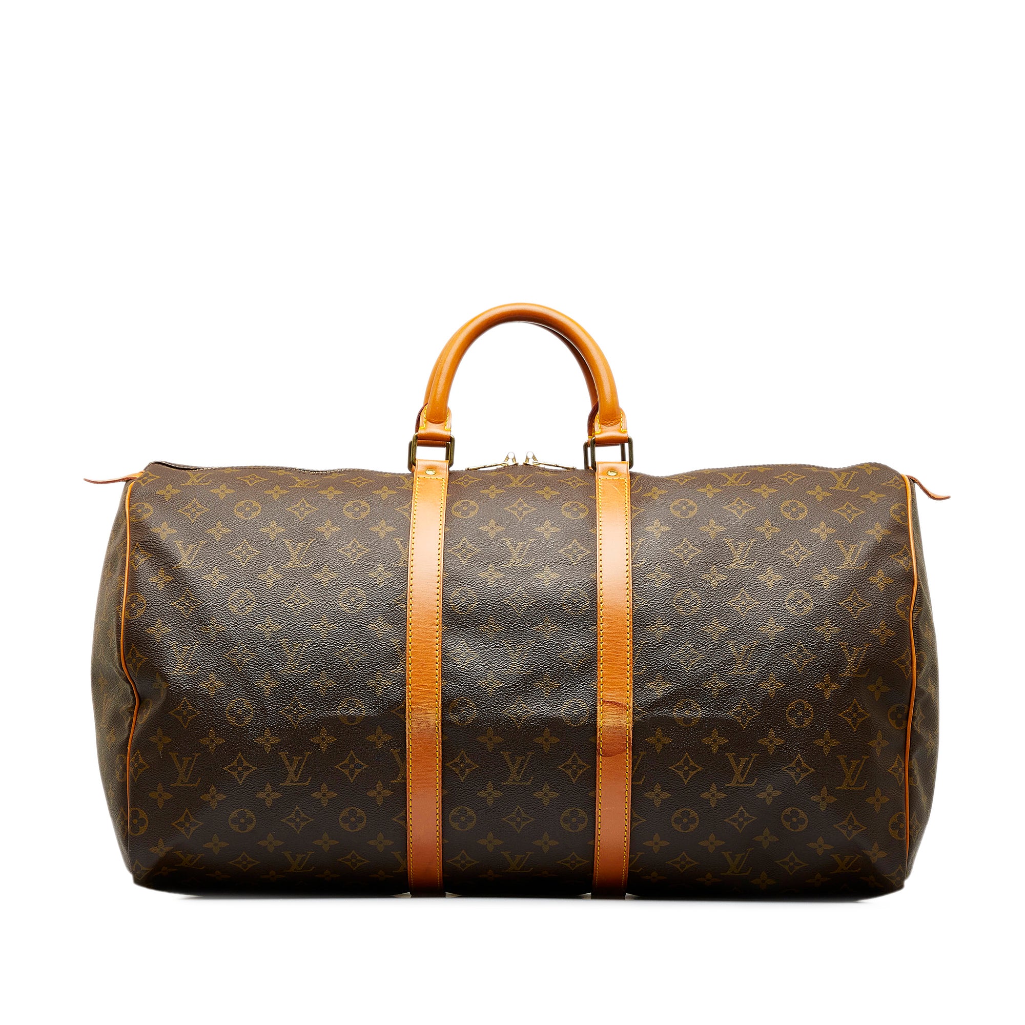 Authenticated Louis Vuitton Monogram Keepall 50 Brown Canvas Travel Bag