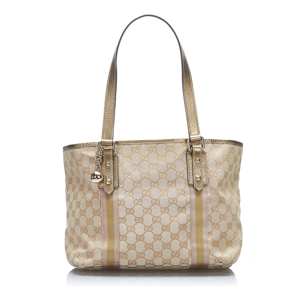 GUCCI GG Canvas Gold D Ring Tote Bag Beige/Ebony 190248