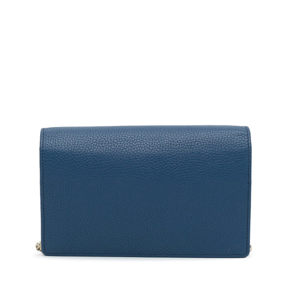 GUCCI Mini Soho Pebbled Leather Wallet On Chain Bag Blue 598211