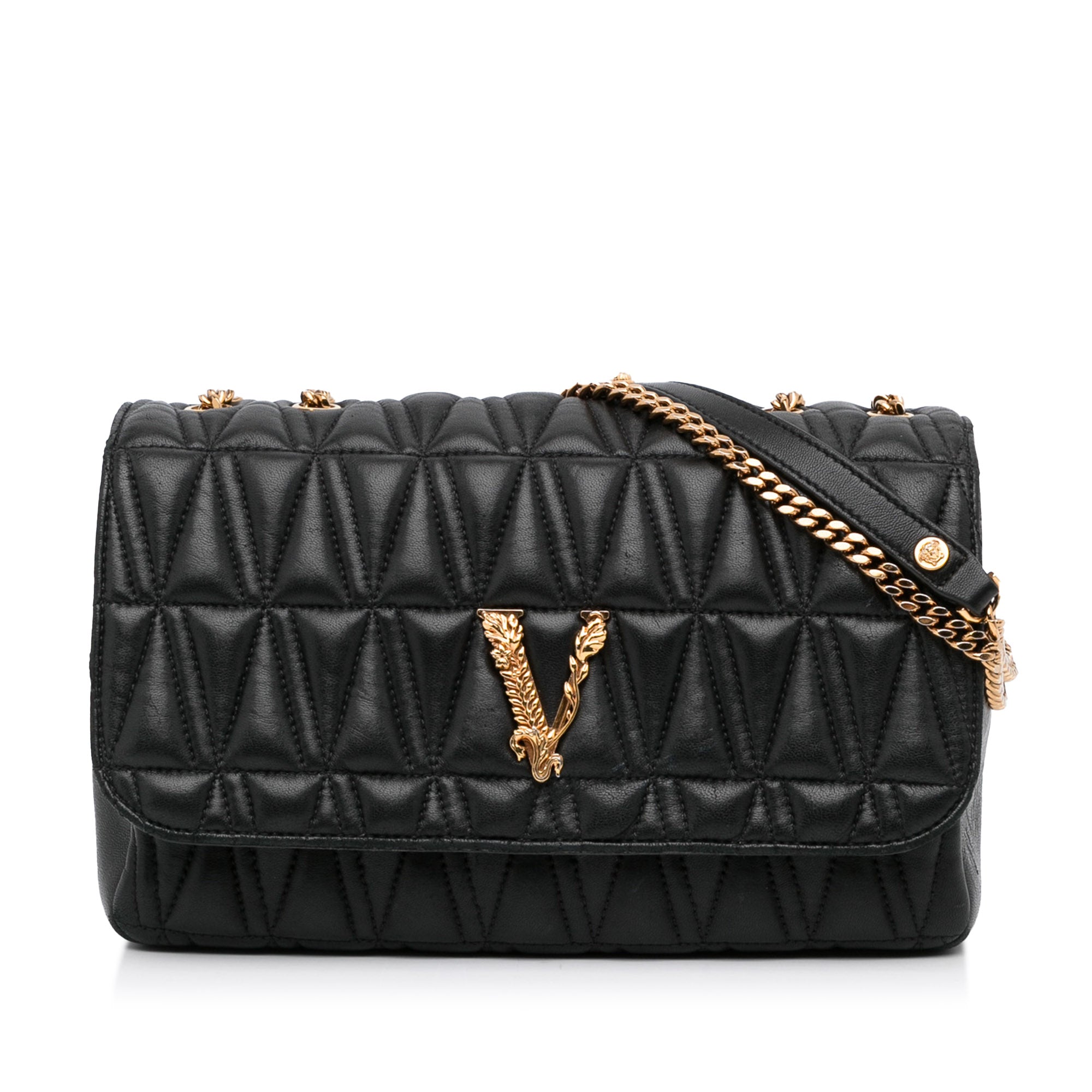 Versace Virtus Black Pebbled Leather Crossbody