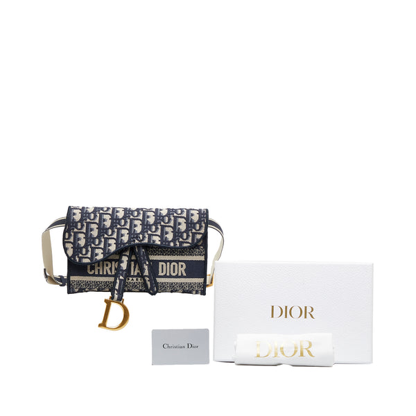 Dior Slim Saddle Pouch Blue Dior Oblique Embroidered Denim Hand Bag