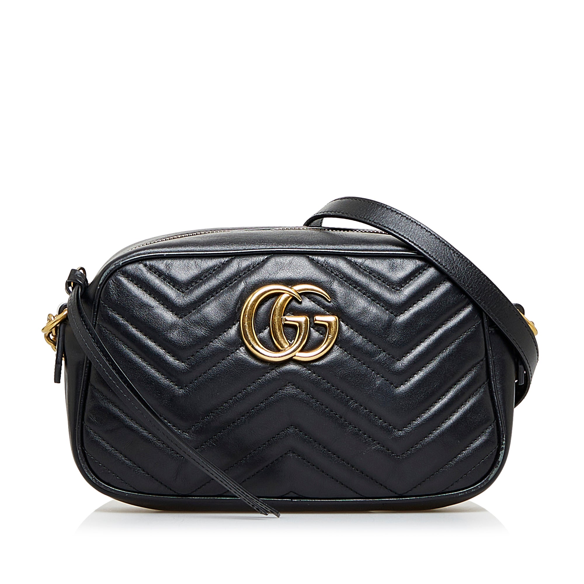 Gucci Marmont Coin Purse And Key Case Chevron Matlasse White/Black in  Leather with Gold-tone - US