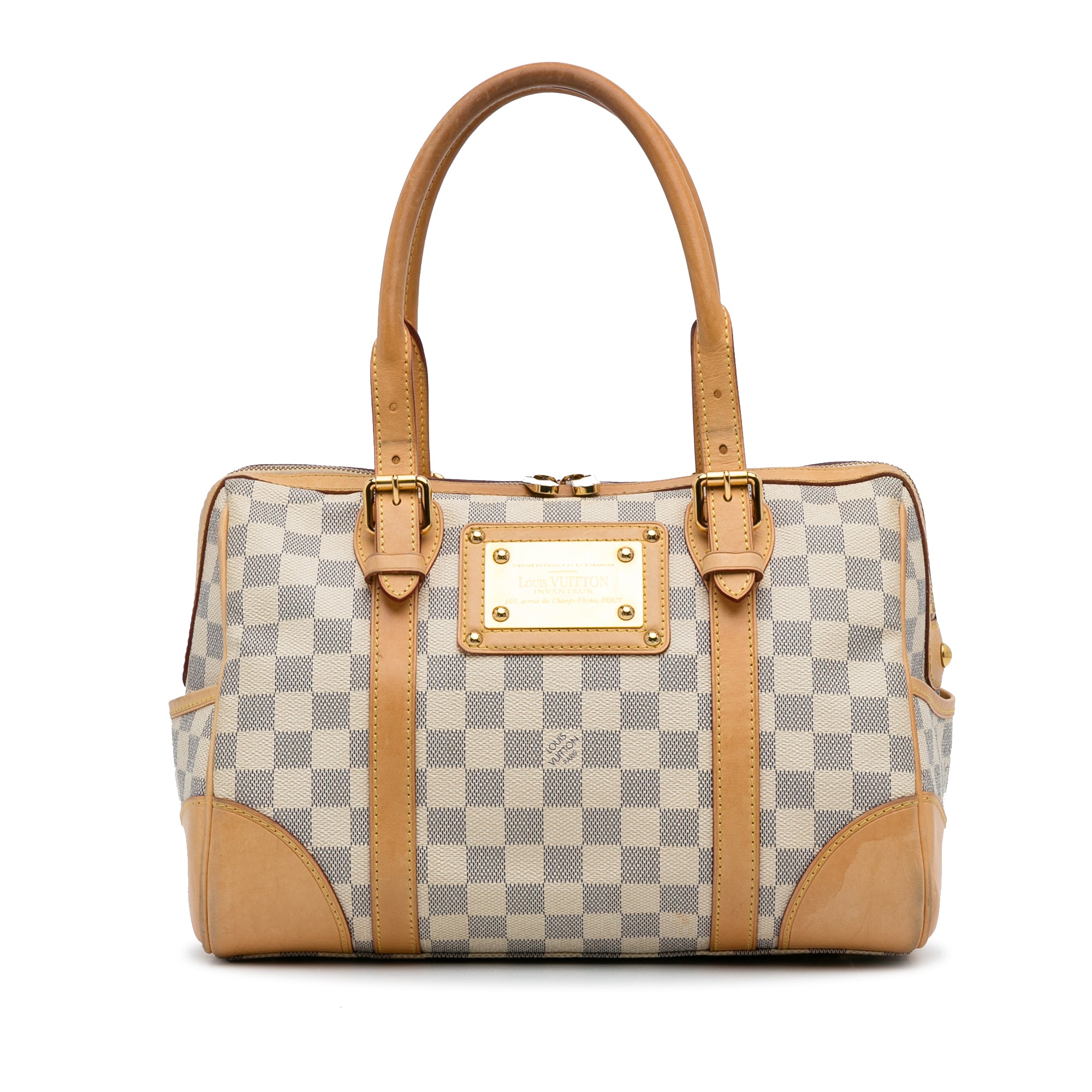 Canvas and gold leather hand-bag with belt and buckle Louis Vuitton  Inventeur