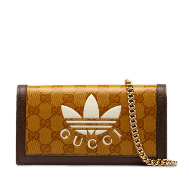 Brown Gucci x Adidas GG Supreme Wallet on Chain Crossbody Bag - Designer Revival