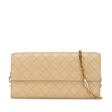 Beige Bottega Veneta Intrecciato Wallet On Chain Crossbody Bag - Designer Revival