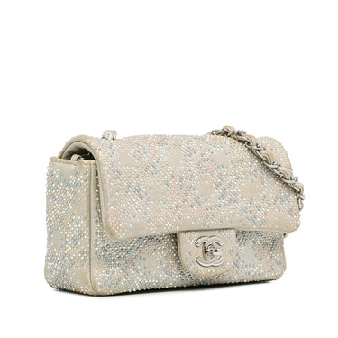 Silver Chanel Mini Iridescent and Studded Calfskin Flap Crossbody Bag