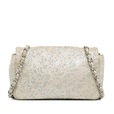 Silver Chanel Mini Iridescent and Studded Calfskin Flap Crossbody Bag