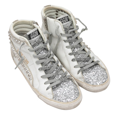 White & Grey Golden Goose Studded High-Top Sneakers Size 37