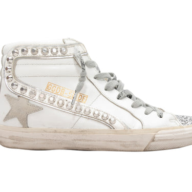 White & Grey Golden Goose Studded High-Top Sneakers Size 37