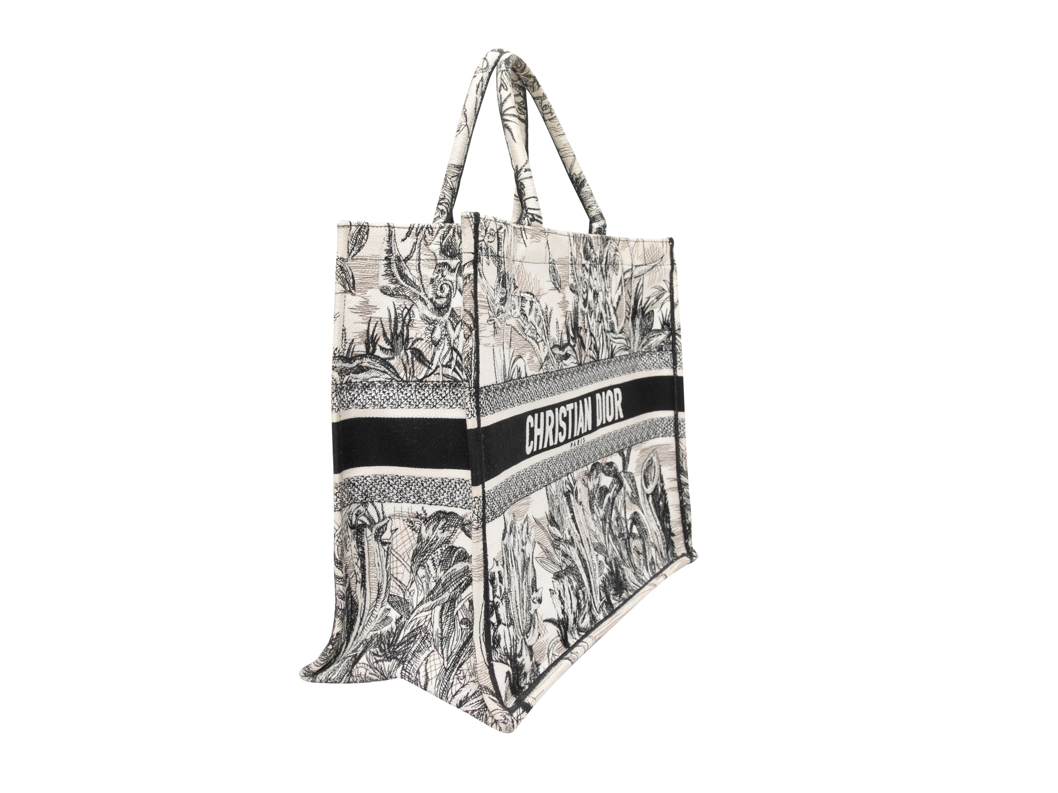 Large Dior Book Tote White and Black Toile de Jouy Voyage